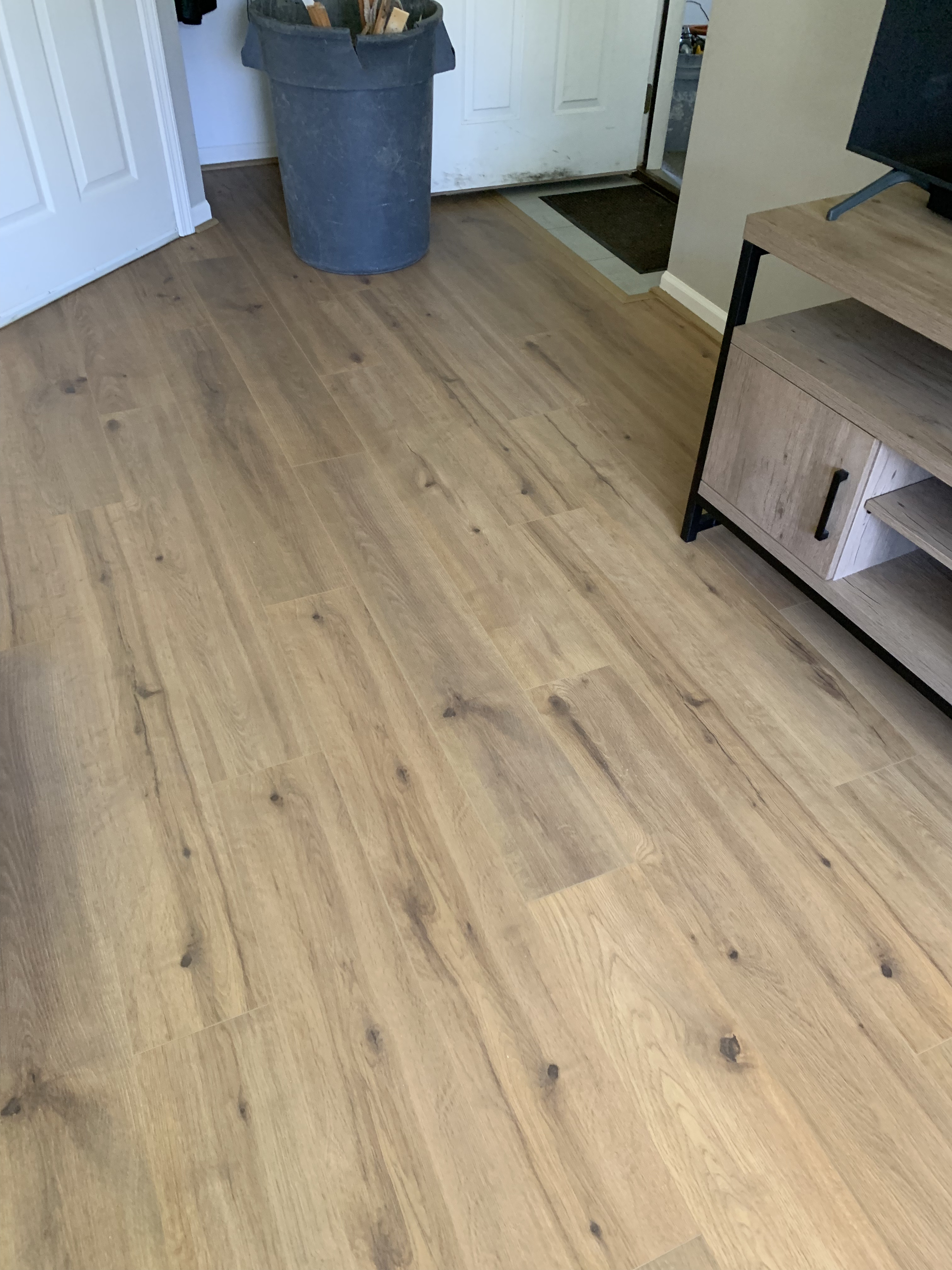 Laminate flooring in living room entryway